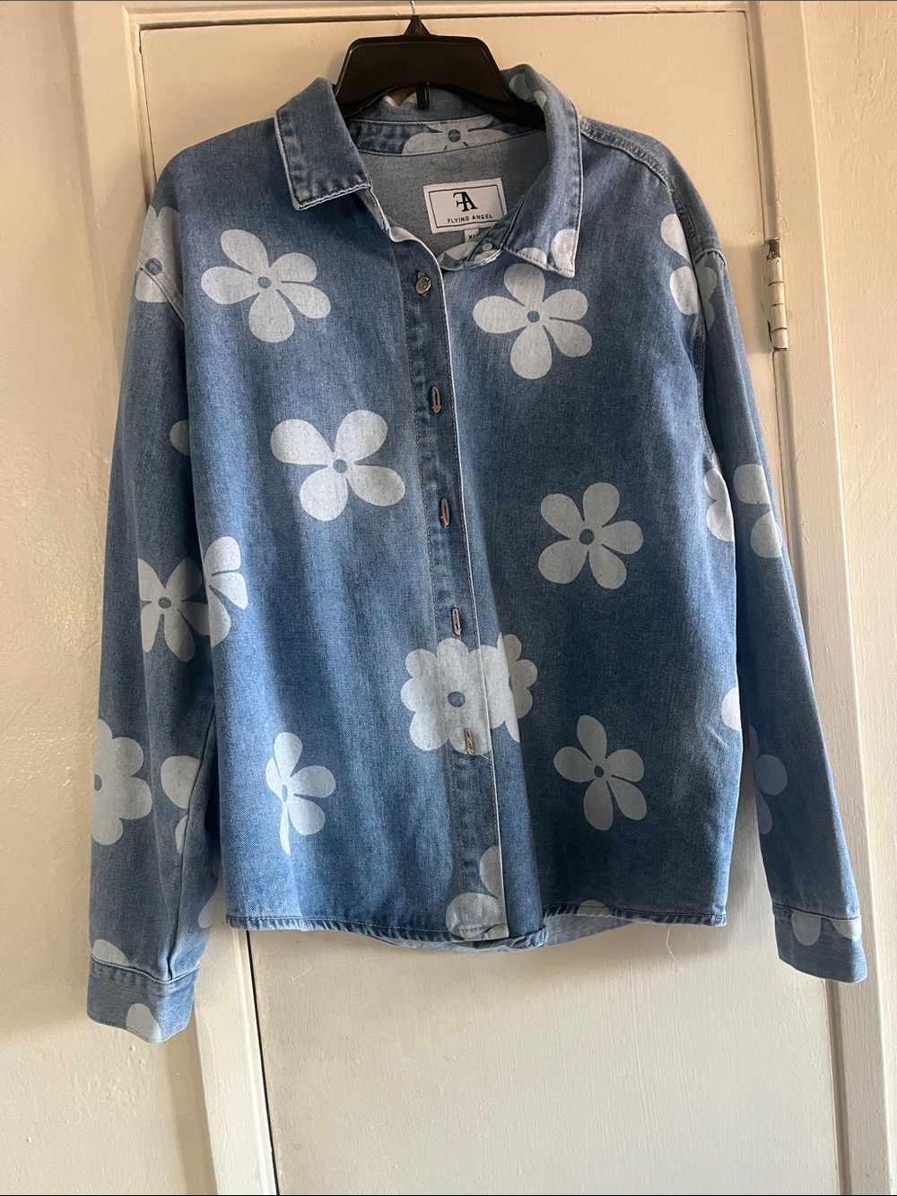 Floral Print Light Blue Denim Jacket - Flying Angel